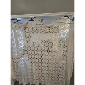 Vintage Handmade Crochet Bedspread Coverlet 96x110 ECRU Cottage/Farmhouse